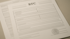 Persona revisando documentos en oficina del SAT.